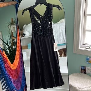 Billa bong black knit dress, macrame detail front and back